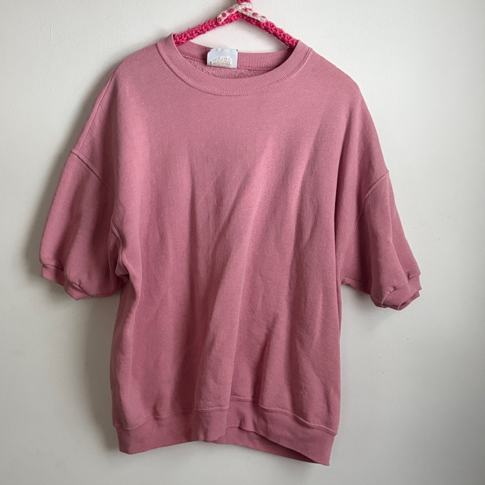 Vintage Lee Short Sleeve Sweatshirt — Pink — Made in USA — Size XL